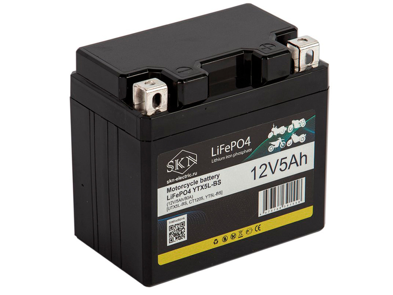 Аккумулятор для мототехники SKN LiFePO4 YTX5L-BS (12V/5Ah/80A) [UTX5L-BS, CT1205, YT5L-BS]
