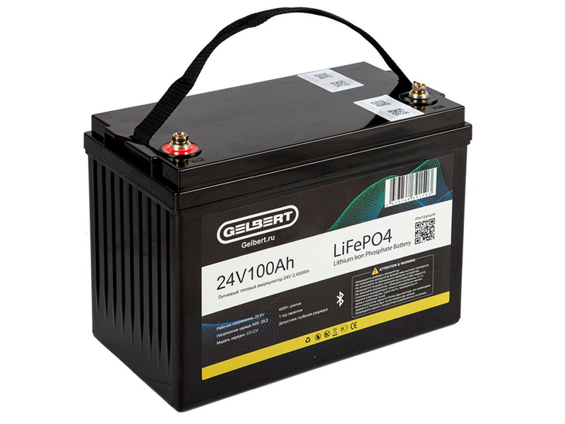 Литиевый тяговый аккумулятор Gelbert LiFePO4 (24V/100Ah/120А/2,400Wh) Bluetooth