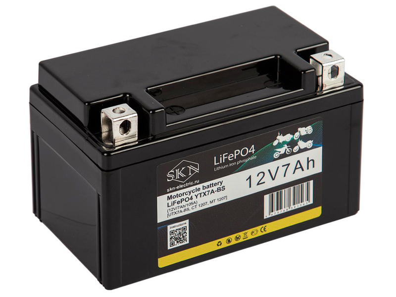 Аккумулятор для мототехники SKN LiFePO4 YTX7A-BS (12V/7Ah/105A) [UTX7A-BS, CT 1207, MT 1207]